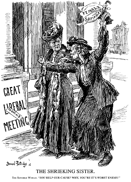 Bernard_Partridge_The_Shrieking_Sister_1906_Punch_wikimedia commons