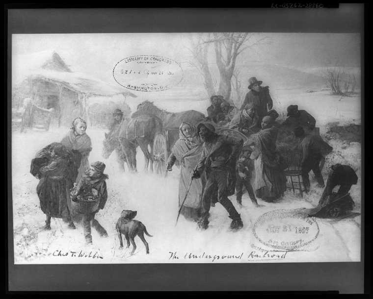 The underground railroad by Chas. T. Webber - slaves arriving at Levi Coffin farm