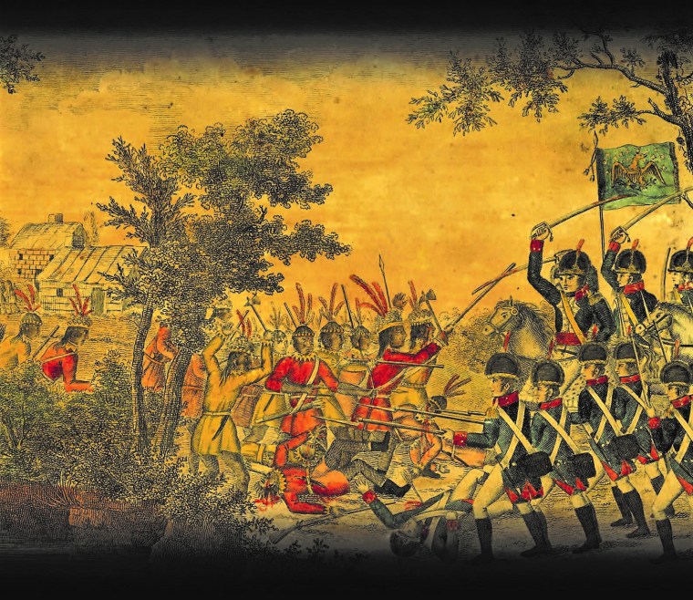 GA Militia Attacking Creek Indians at Autosee, c. 1820, Cover of The Creek War 1813-1814 US Military History Ctr