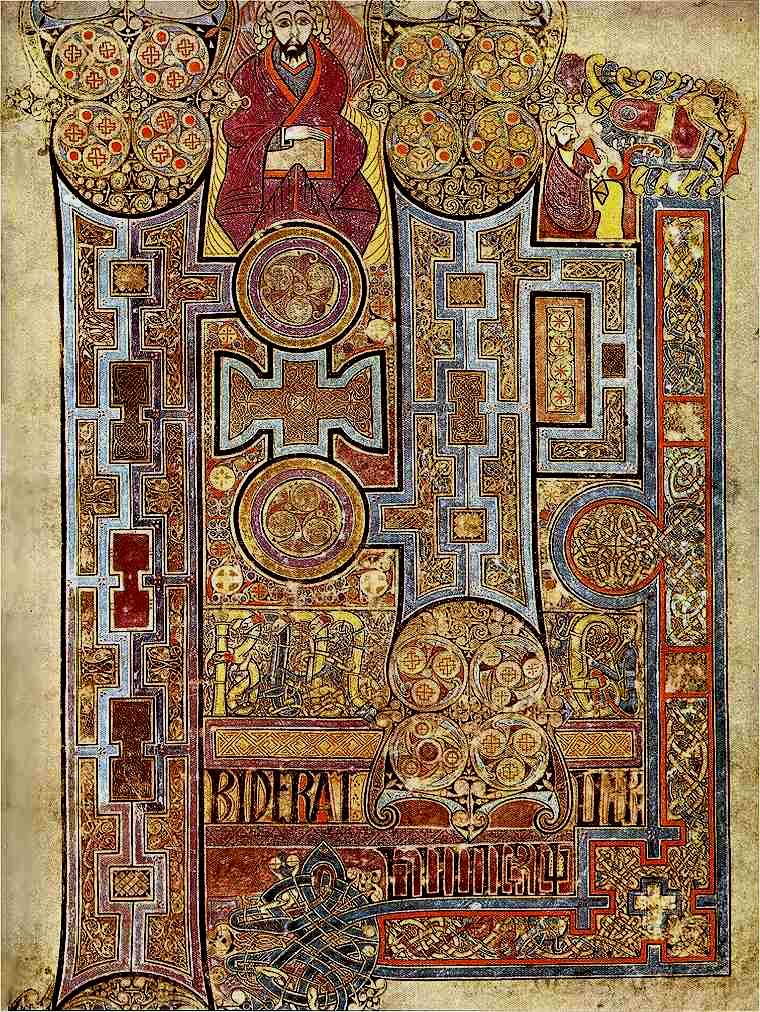 The Book of Kells, (folio 292r), circa 800, showing the lavishly decorated text that opens the Gospel of John