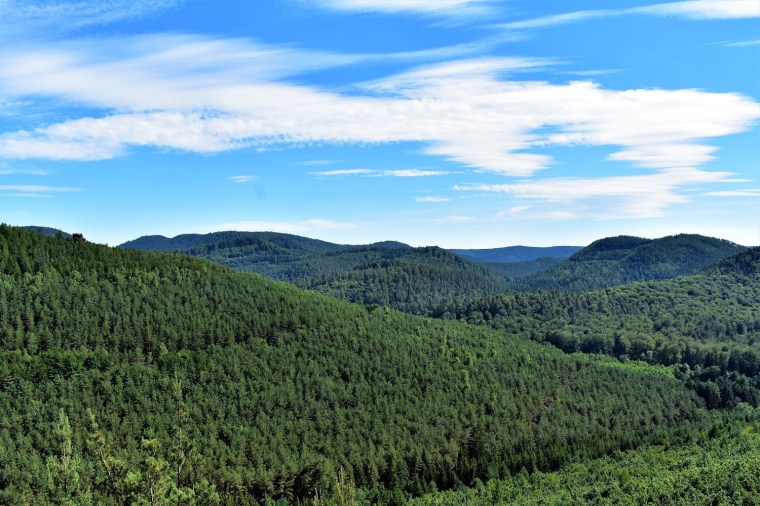 View of mountains behind Obersteinbach, from atop an outcropping___
